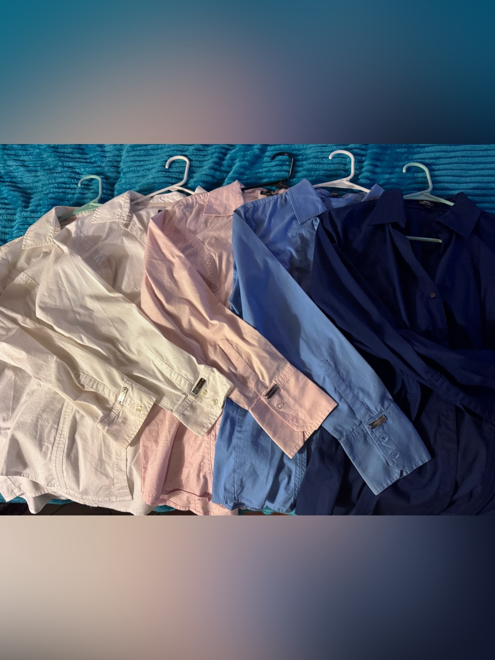 5 Express Essentials Women's Button-Up Shirt - White, Lt. Pink, Lt. Blue, Navy